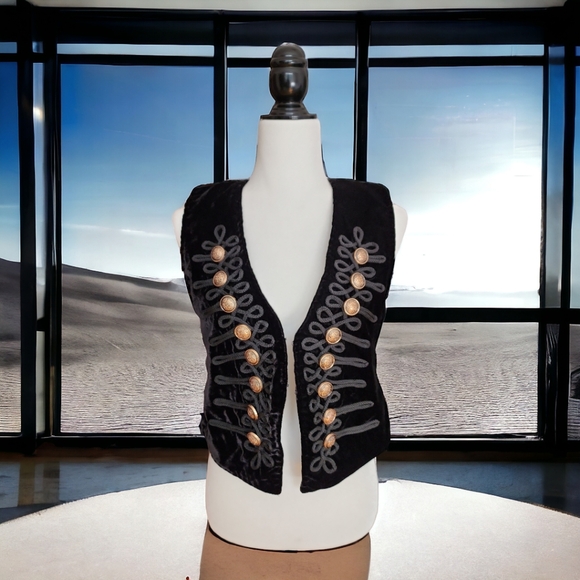 FREE PEOPLE Decorated Officer Black Vest - Picture 3 of 16